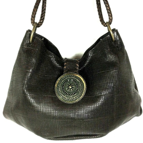Sondra Roberts Brown Faux Leather Patterned Hobo - Picture 1 of 8